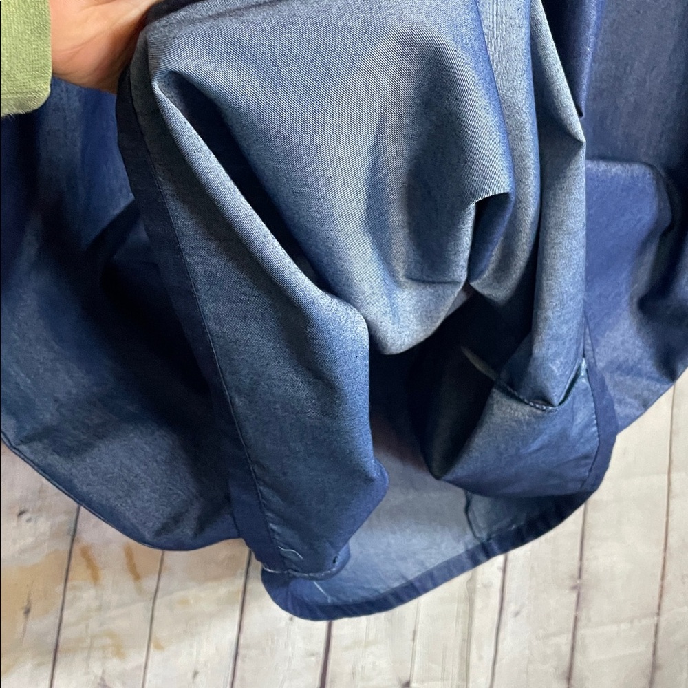 Ouum Dark Blue Jean Long Straight Casual Sheath Dress Flared Ruffle Sleeves - Picture 6 of 9